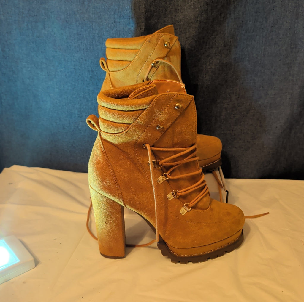 Chunky Platform Heel Combat Boot Faux Suede Mustard Y2K  Size 10