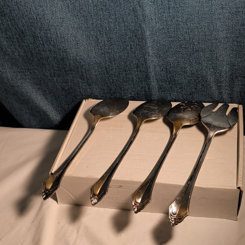 4 Pc ONEIDA Community ROYAL FLUTE Serving Set | Kenwood Meat Fork Spoons MCM