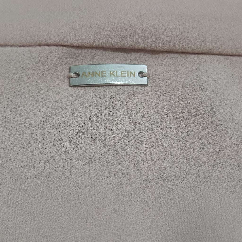 Anne Klein Blouse L Pink Tie Neck V-Neck Long Sleeve Career Top