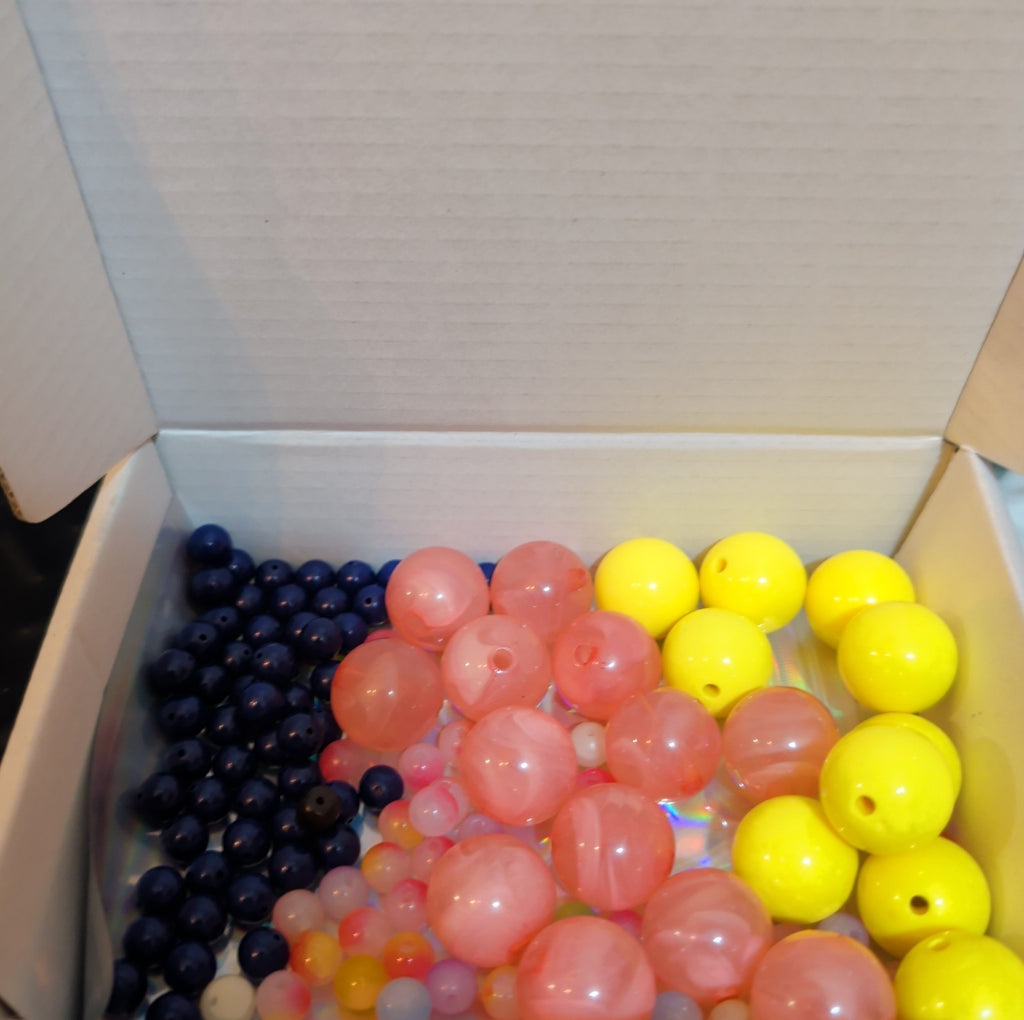 Mixed Pre-Drilled Round Plastic Beads 3oz Lot Pink Yellow Blue Craft