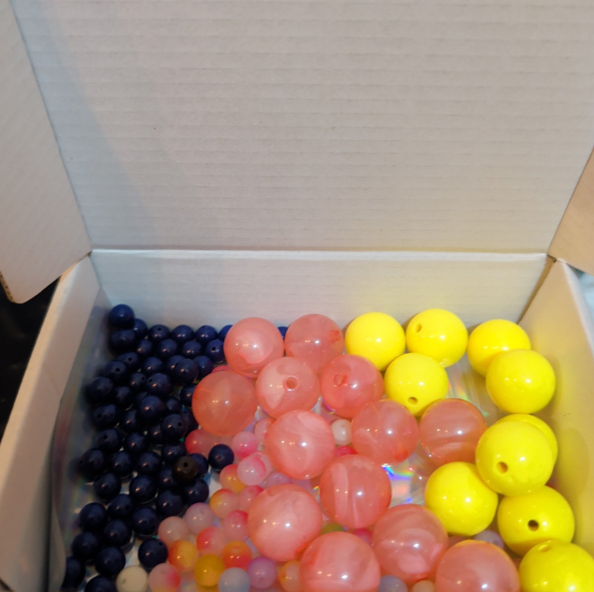 Mixed Pre-Drilled Round Plastic Beads 3oz Lot Pink Yellow Blue Craft