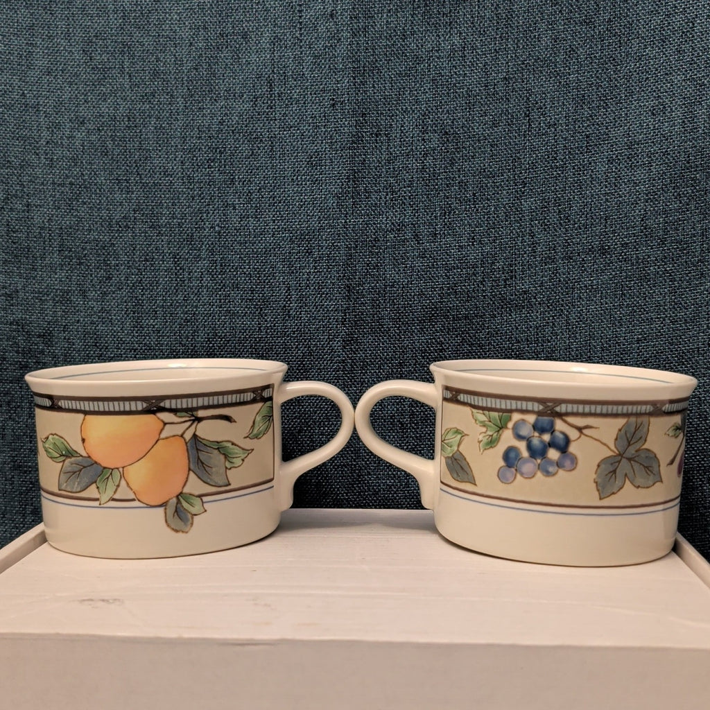 Set of 2 Mikasa Intaglio GARDEN HARVEST Cups | CAC29 8oz Flat Mugs | Vintage 90s