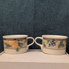 Set of 2 Mikasa Intaglio GARDEN HARVEST Cups | CAC29 8oz Flat Mugs | Vintage 90s