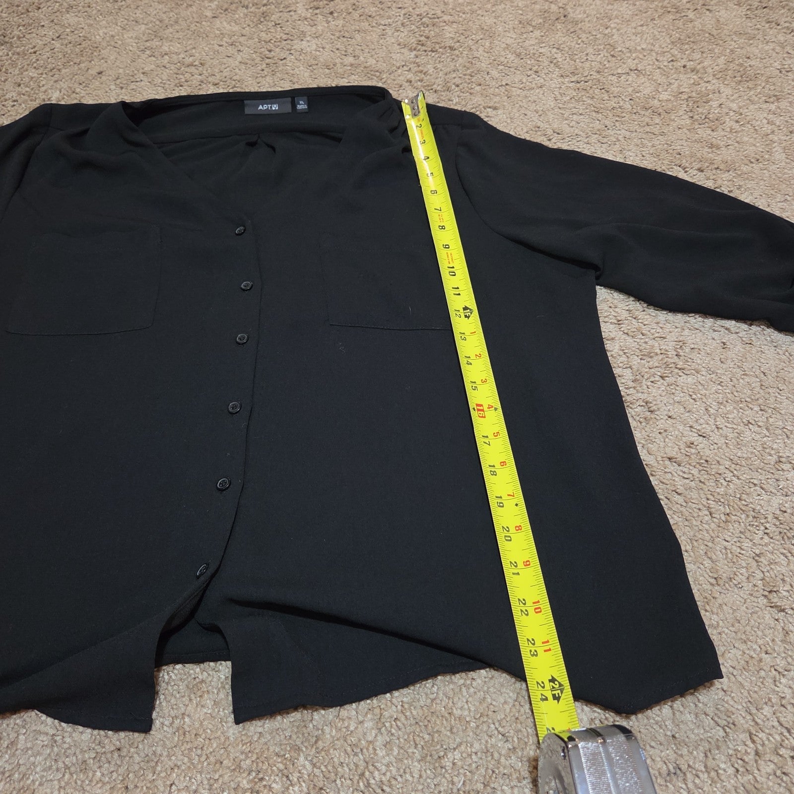 Apt 9 Black Blouse Womens XL V-Neck Roll Tab Sleeve Lightweight Shirt Casual Top