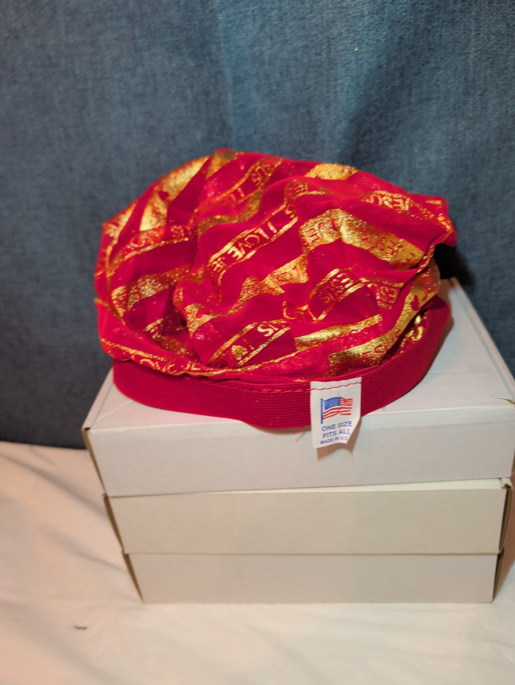 I Love Jesus Satin Hair Bonnet Sleep Cap Red Gold Glitter OS Made in USA