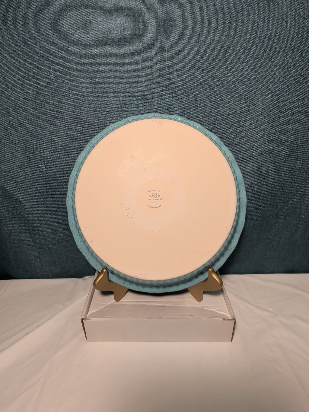 Paula Deen Pie Plate Robin's Egg Blue Speckled Stoneware 11.25" Ruffled Edge