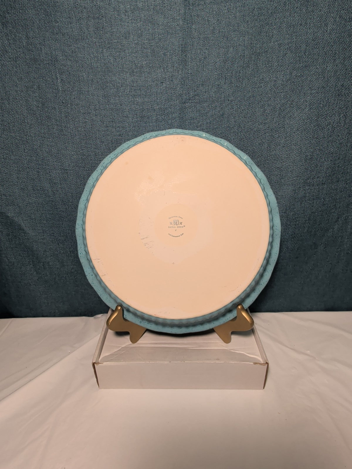 Paula Deen Pie Plate Robin's Egg Blue Speckled Stoneware 11.25" Ruffled Edge