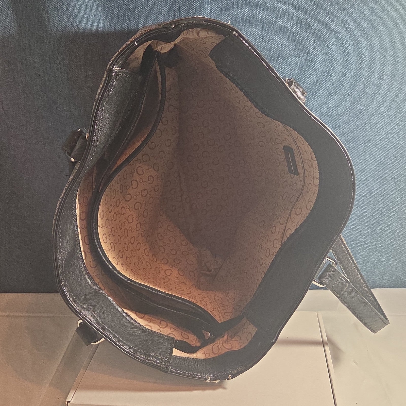 Guess Los Angeles Monogram Tote Bag Gray Black Shoulder Purse
