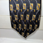 Vtg Ferrell Reed for Edwards Silk Neck Tie Black Gold Geometric Art Deco 59.5