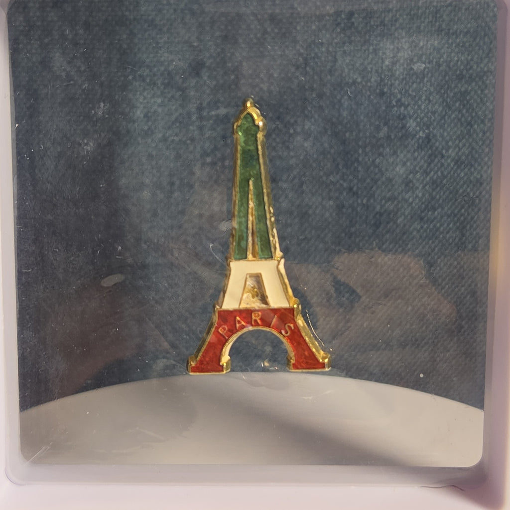 Paris Eiffel Tower Enamel Metal Brooch Vintage Pin
