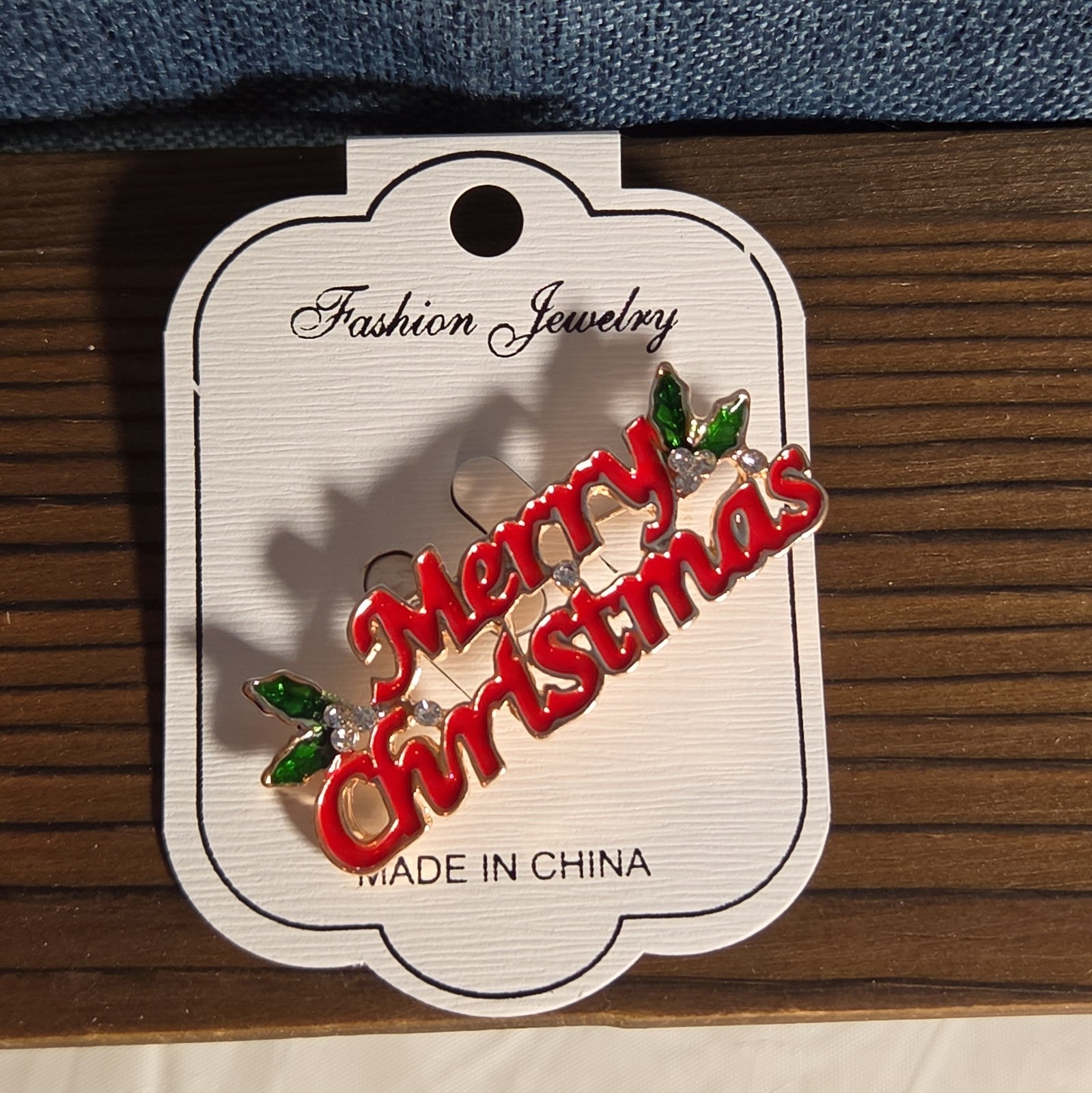 Merry Christmas Brooch Red Enamel Rhinestone Holiday Pin NWT