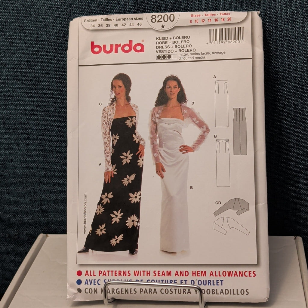 BURDA 8200 Misses Strapless Evening Gown Pattern | Wedding Dress Sz 8-20 UNCUT