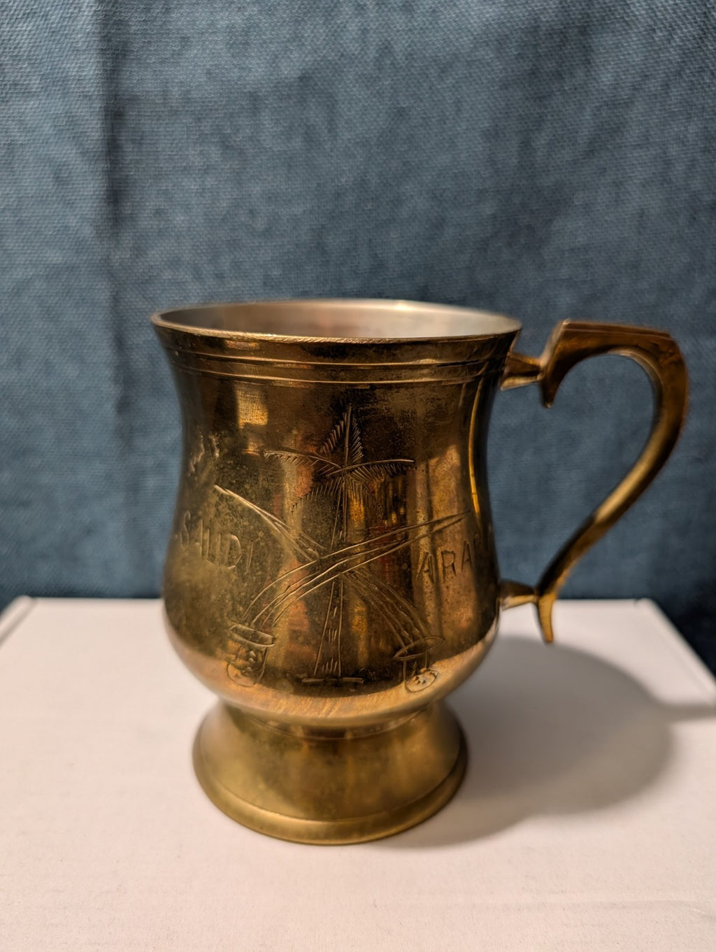 6 Vintage Etched Brass Mugs | Saudi Souvenir Goblets | Schree Amber  & Co.