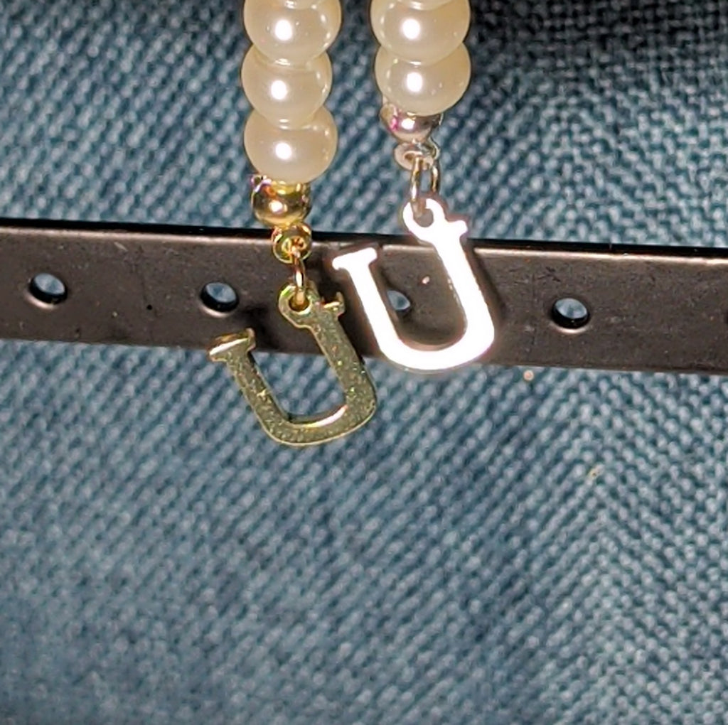 Faux Pearl Purse Charm Gold Silver Tone Letter U