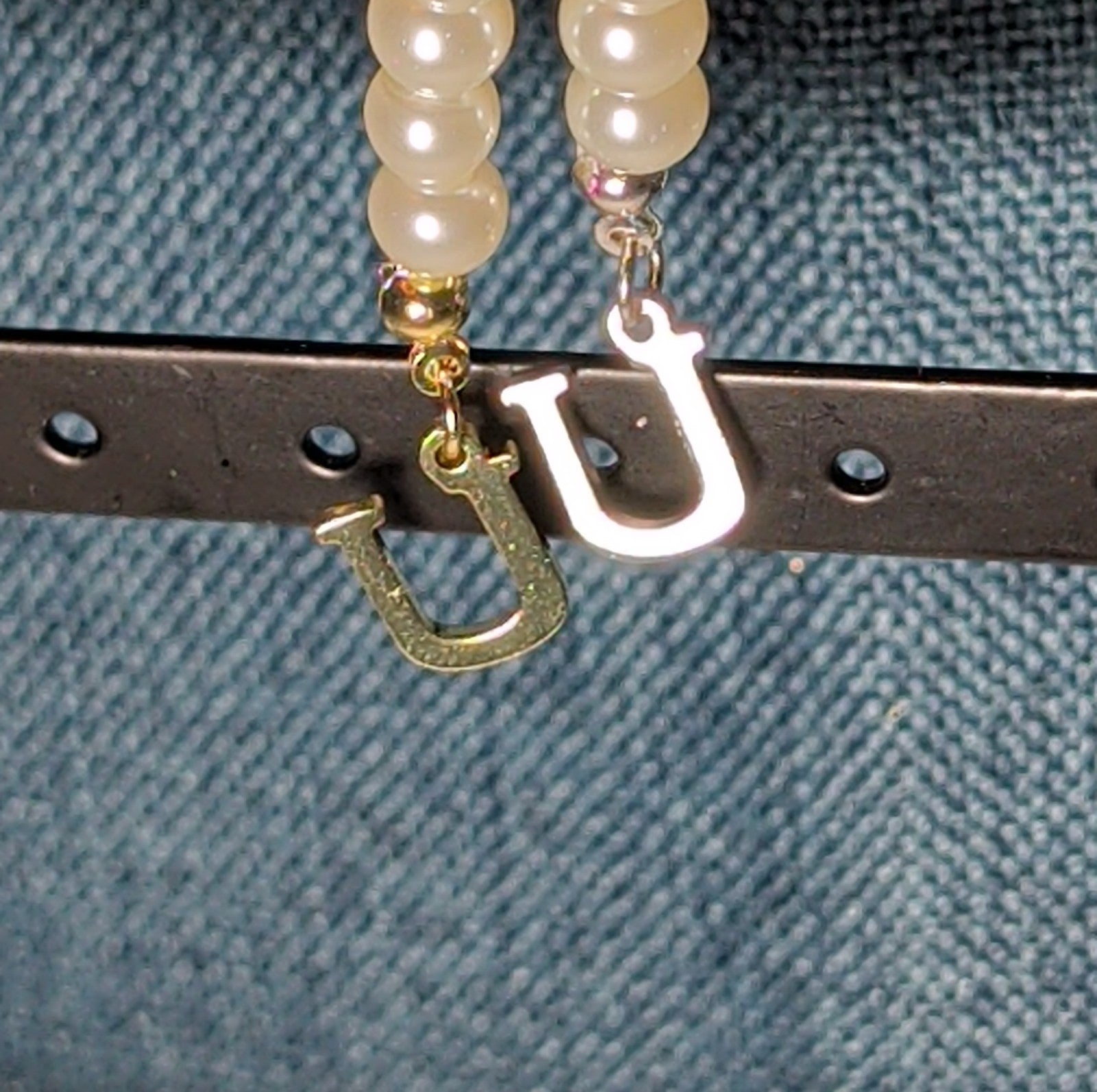 Faux Pearl Purse Charm Gold Silver Tone Letter U