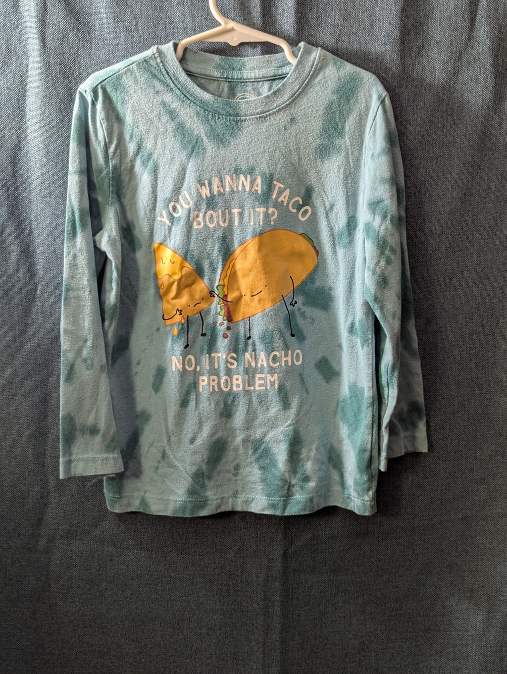 Wonder Nation Boys Shirt Size 6-7 S Long Sleeve Tie Dye Green Taco Funny Graphic