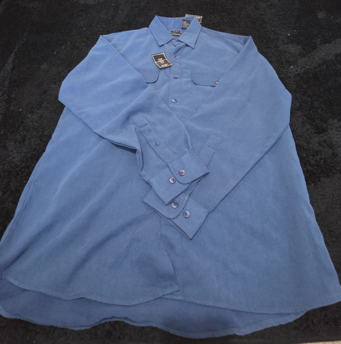George Sueded Shirt Mens M Blue Long Sleeve Button Up NWT