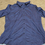 New York & Company Blouse Blue Polka Dot Button Down Office Wear Used Size L