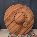 Ashro Wide Brim Derby Hat Peach Striped Mesh Flower