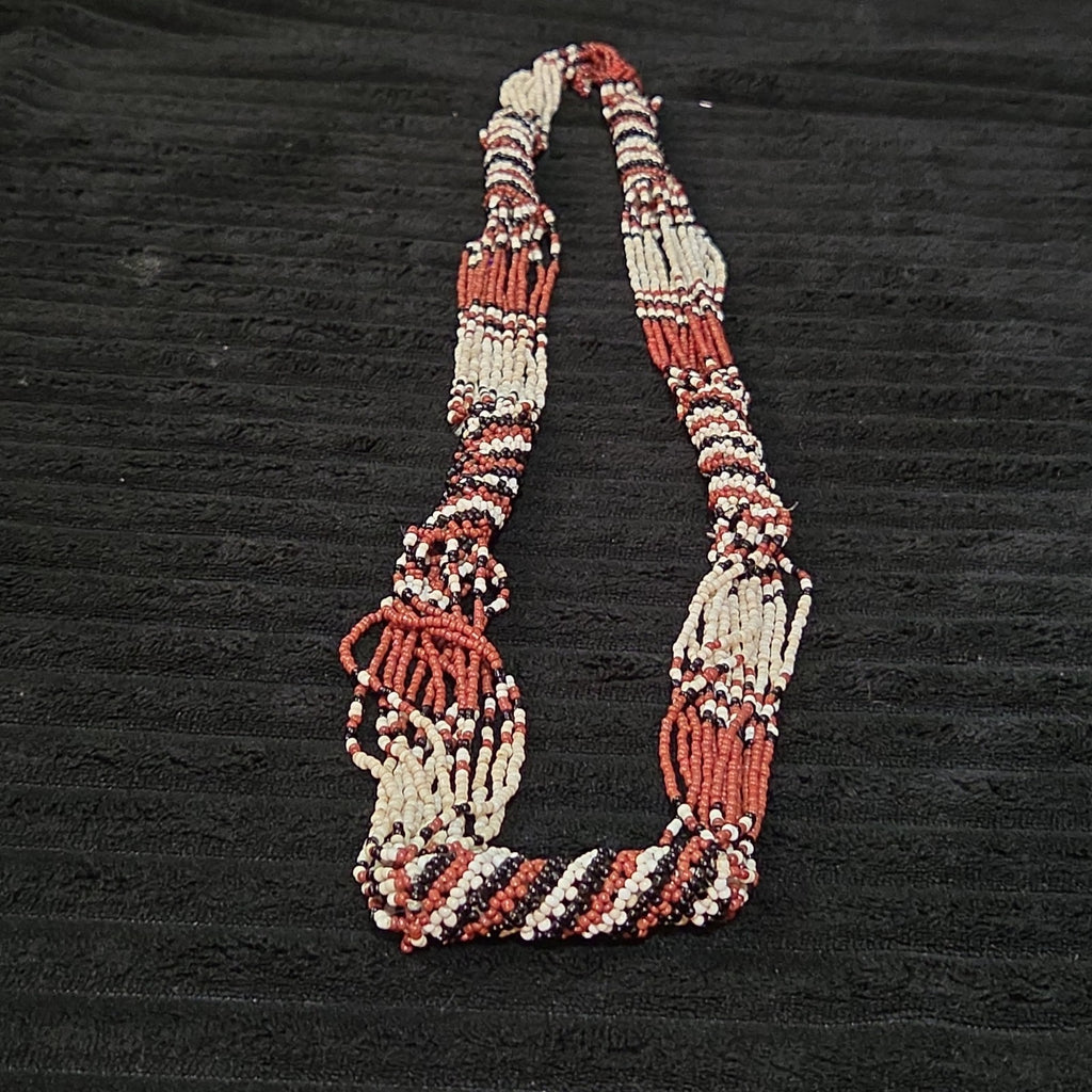 Multi-Strand Seed Bead Twisted Necklace Red Black Boho EUC