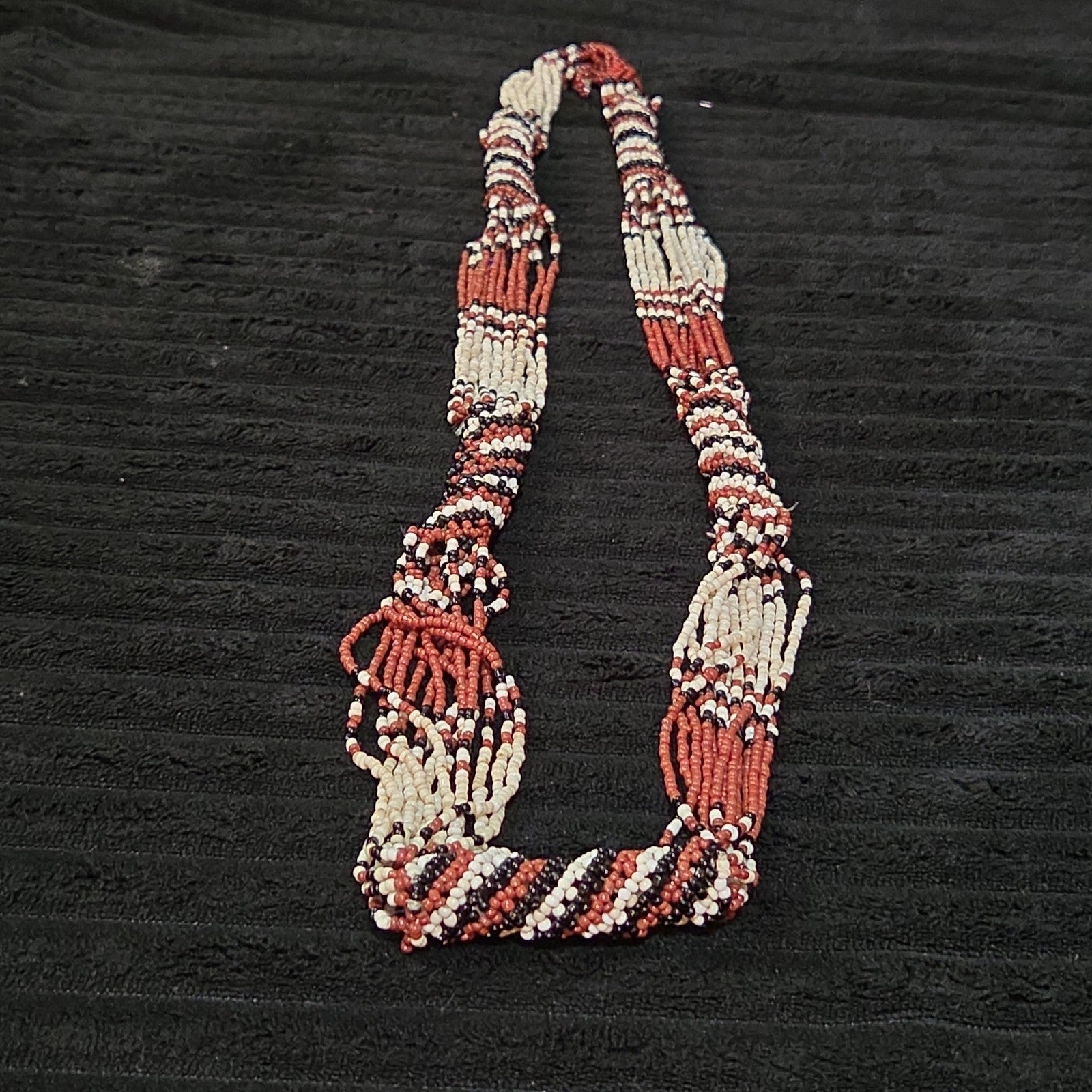 Multi-Strand Seed Bead Twisted Necklace Red Black Boho EUC