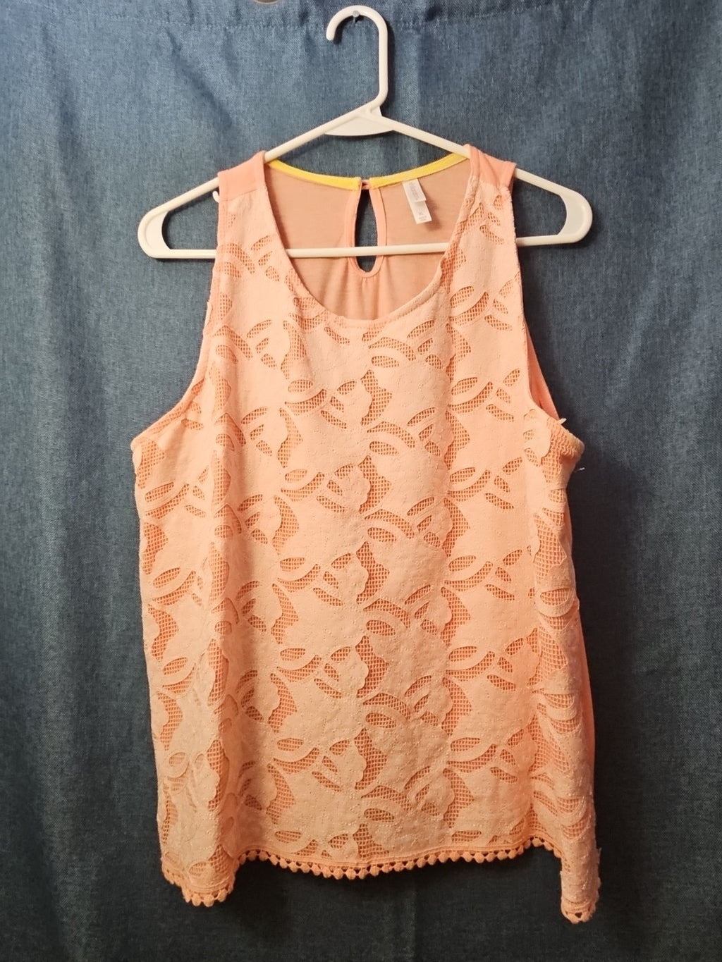 Xhilaration Peach Lace Overlay Tank Top with Pom-Pom Trim