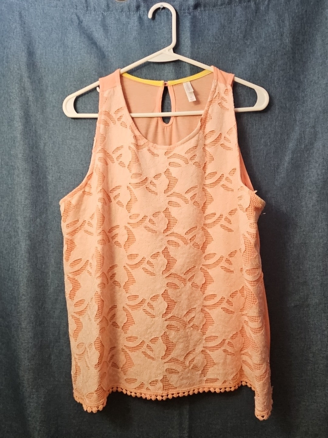 Xhilaration Peach Lace Overlay Tank Top with Pom-Pom Trim