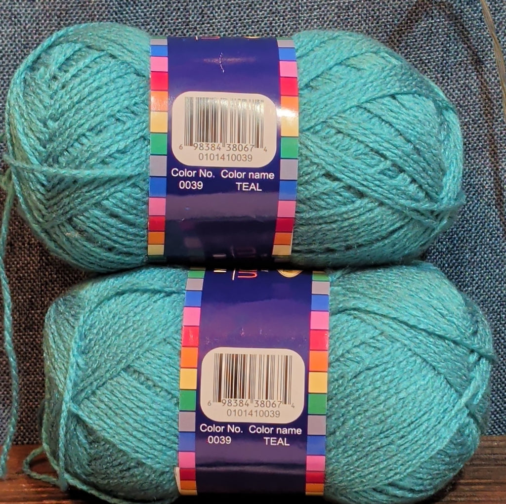 Herrschners Afghan Yarn 2 Ply Teal Acrylic 2 Skein Lot 0036