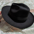 Cutely Covered Red Bottom Black Cowboy Hat Felt Wide Brim Fedora Medium Used