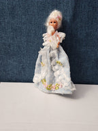 Vintage 5.5" Costume Doll | Blue Polka Dot Rococo Dress | Hard Plastic Souvenir