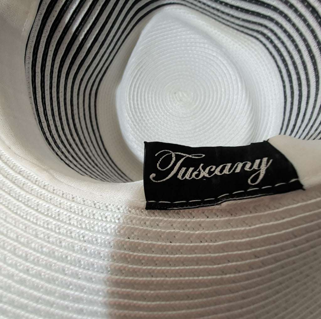 Tuscany Wide Brim Church Derby Dress Hat Black White Flower Bow Ribbon
