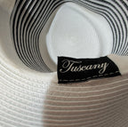 Tuscany Wide Brim Church Derby Dress Hat Black White Flower Bow Ribbon