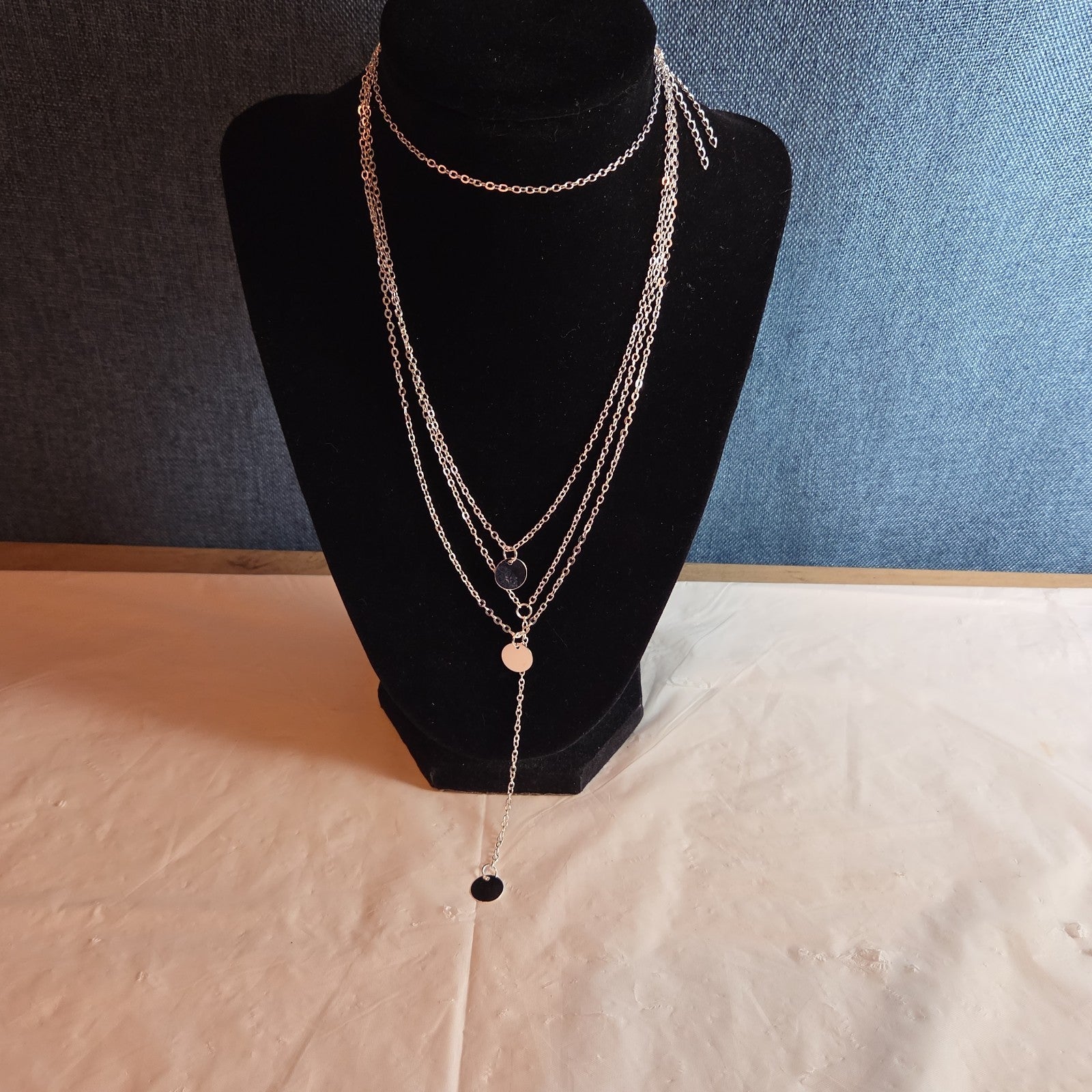 Fashion Silver Tone Multi Tier Lariat Disc Necklace Boho NIP X002Q3ZYJ