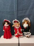 Set of 3 Vintage Porcelain Dolls | Red & Green Velvet | Christmas Carolers