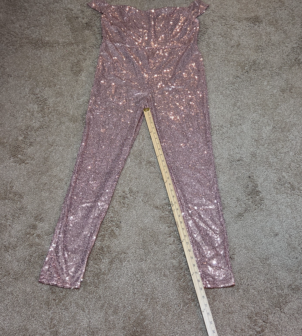 Rose Gold Sequin Off Shoulder Party Jumpsuit Romper  XL