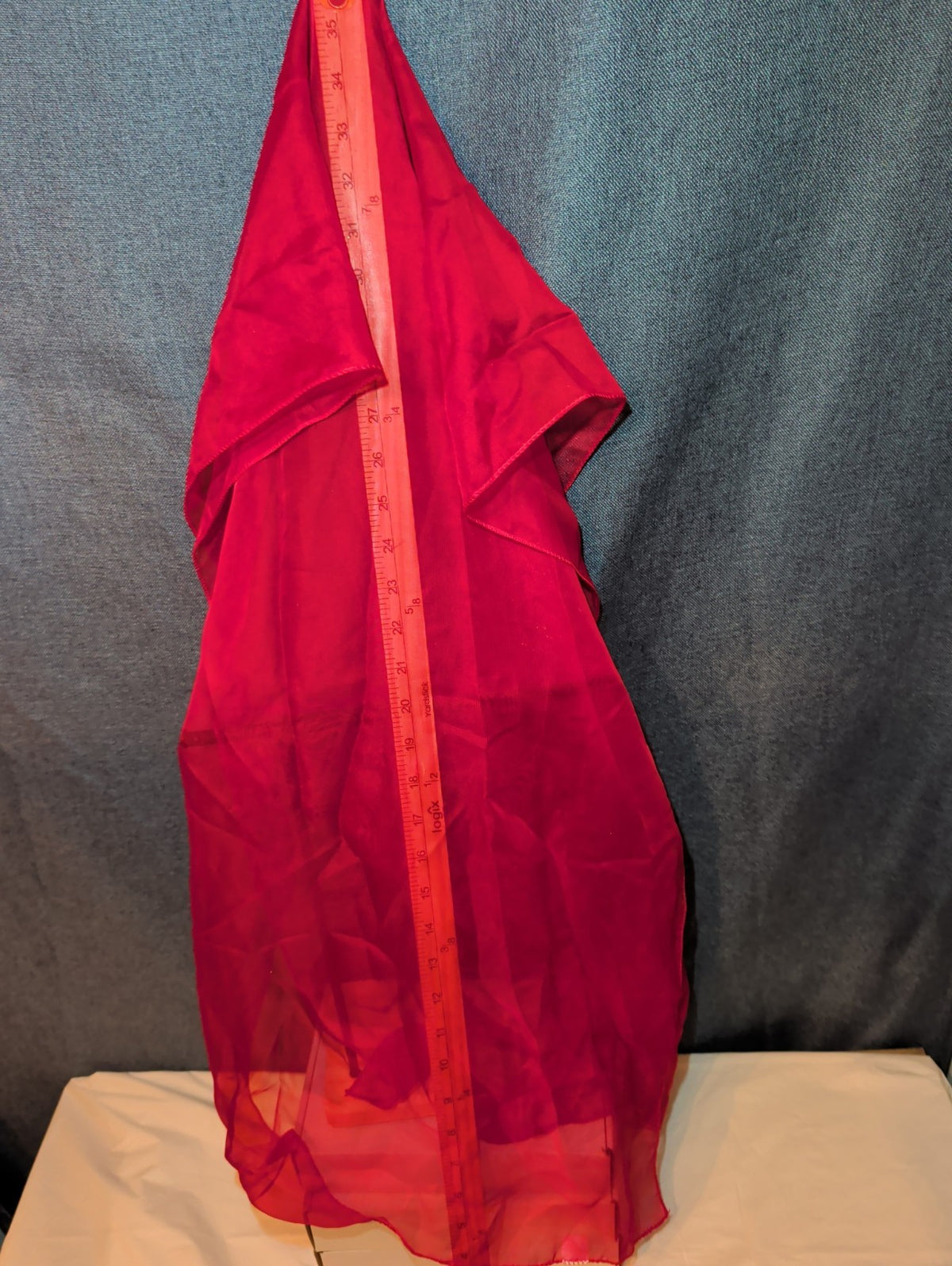 Red Chiffon Evening Shawl Wrap Capelet Bridal PreOwned 65x19