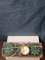 Set of 3 Green Pumpkin Candles | Vanilla Scented Molded Wax | Fall Farmhouse