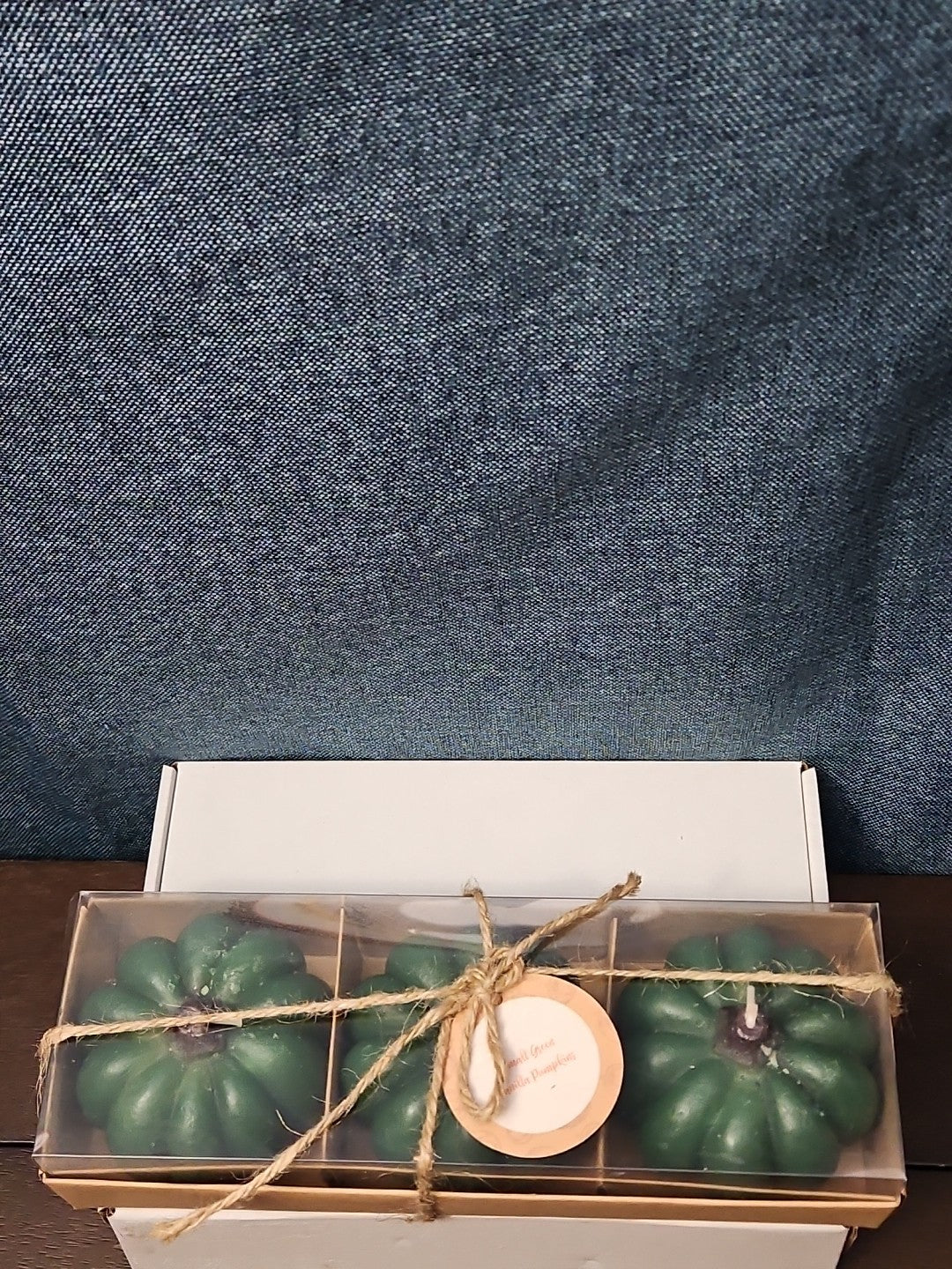 Set of 3 Green Pumpkin Candles | Vanilla Scented Molded Wax | Fall Farmhouse