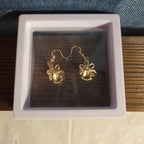Gold Christmas Bells Drop Earrings 3/4" Red Enamel