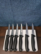 6 Gibson Steak Knives | 4.5" Serrated Stainless Steel | Wood Storage Block Tray