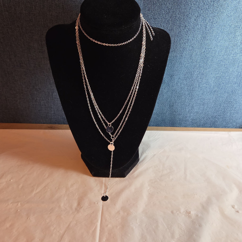 Fashion Silver Tone Multi Tier Lariat Disc Necklace Boho NIP X002Q3ZYJ