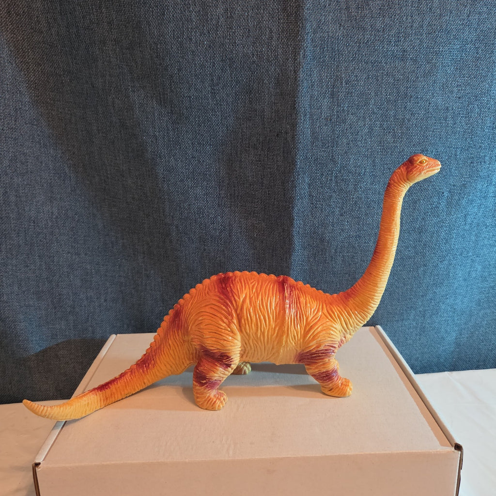Apatosaurus Dinosaur Toy 11” Soft Vinyl Orange Red Stripe Brontosaurus Figure