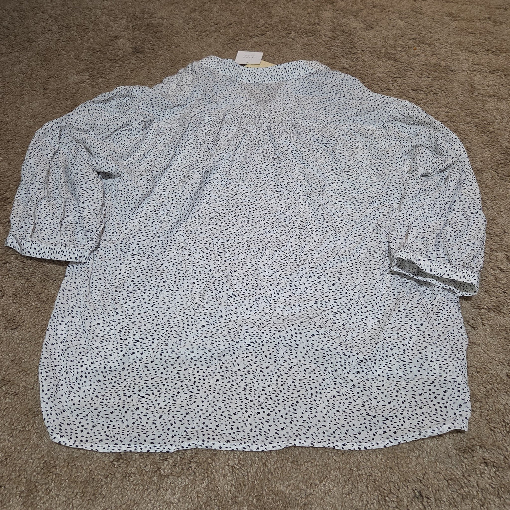 Grand & Greene Blouse Womens XL Speckled Print V-Neck Long Sleeve NWT Shirt