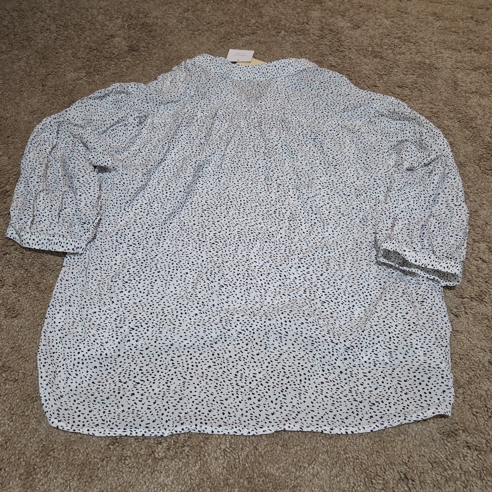 Grand & Greene Blouse Womens XL Speckled Print V-Neck Long Sleeve NWT Shirt