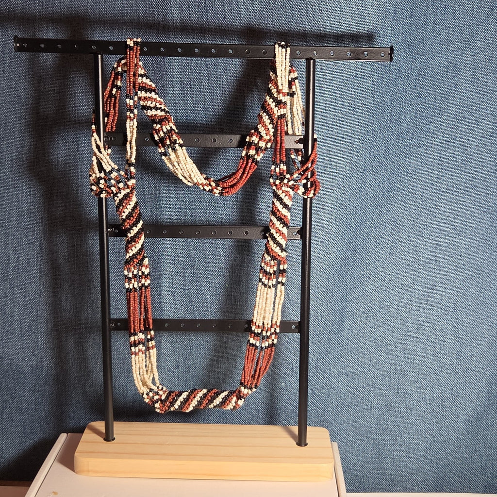 Multi-Strand Seed Bead Twisted Necklace Red Black Boho EUC