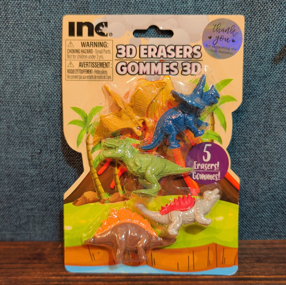 Inc 3D Dinosaur Erasers Set 5-Pack Latex-Free Kids