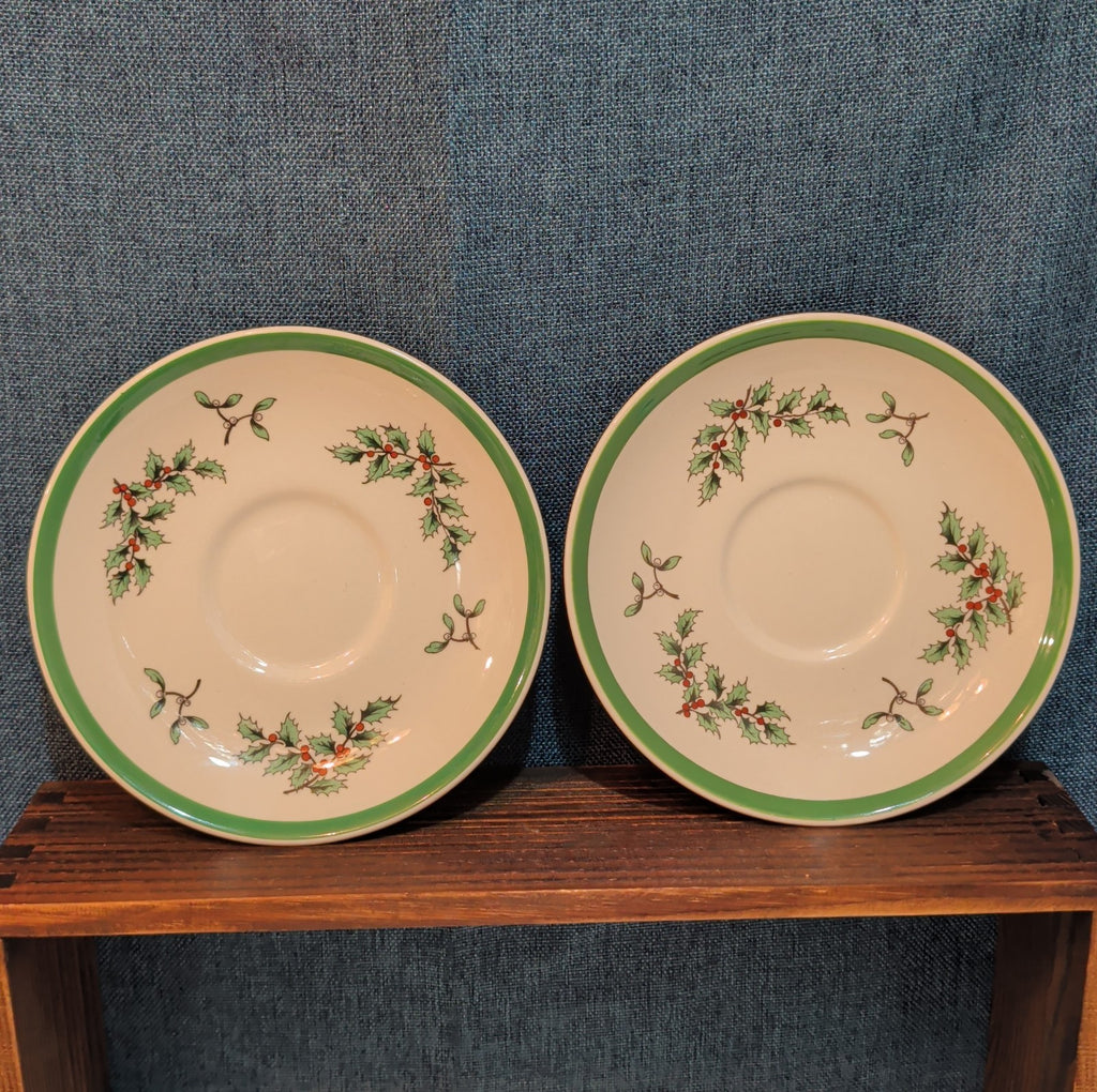 Spode Christmas Tree S3324 England 5.75" Saucers Set 2 Vintage