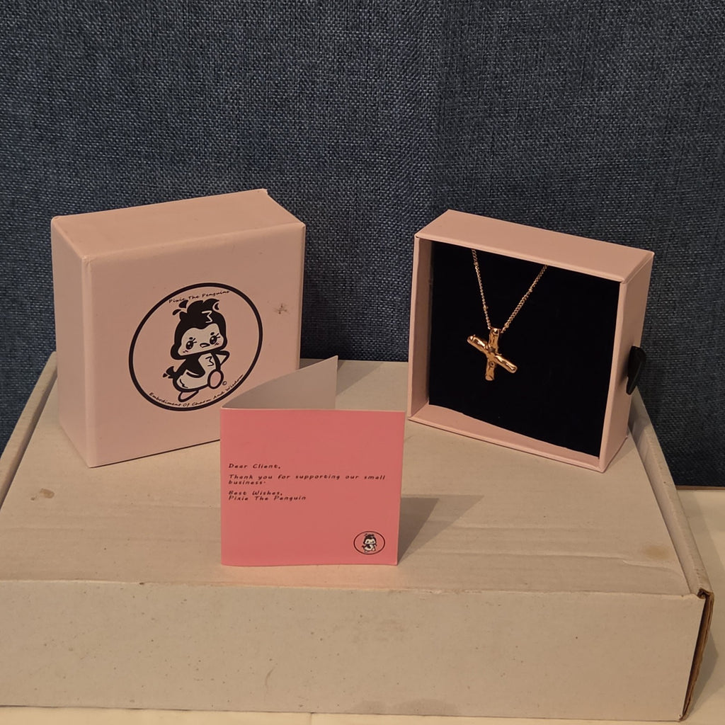 Pixie The Penguin Letter X Necklace Rose Gold Tone Puffy Coquette NIB