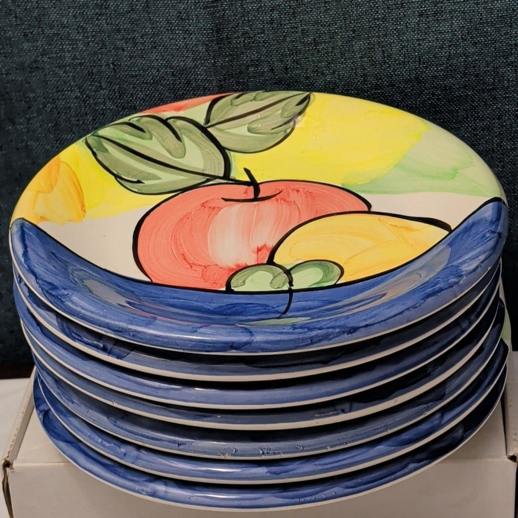 Bella Ceramica Alfresco Fruit Dinner Plates 10 in Hand Painted Set of 7