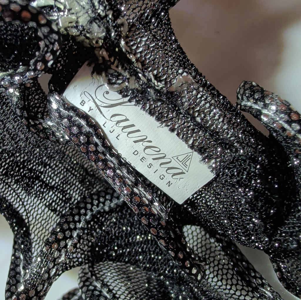 Laurena by LJL Metallic Lace Scarf Wrap Silver Black Ruffled Boho NWT 63x23